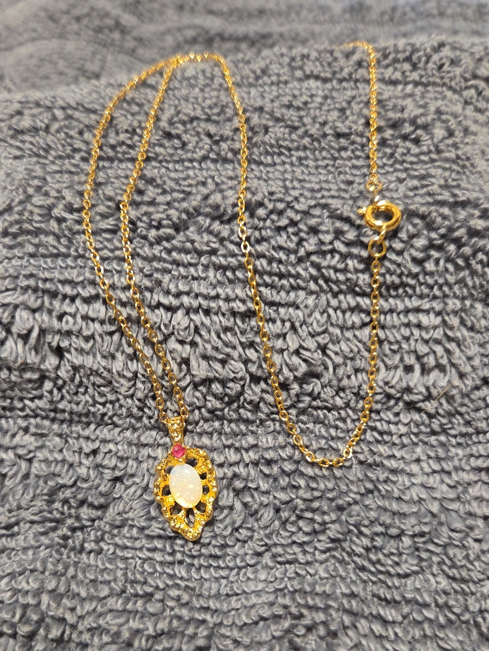 Van Doran Ruby And Opal Gold Tone Teardrop Pendant Necklace